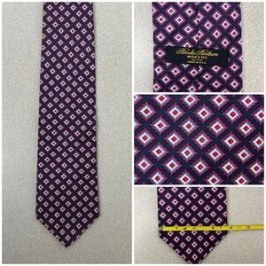 Brooks Brothers Makers Silk Tie Blue Red Geometric Square 57" Necktie Made USA